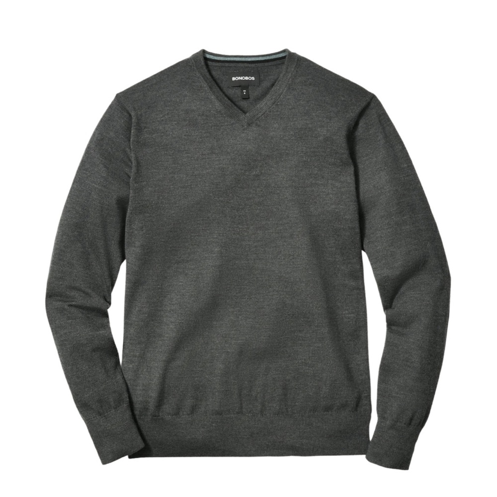 Bonobos Mens Washable Merino Wool Slim Fit Sweater in Charcoal Size M
